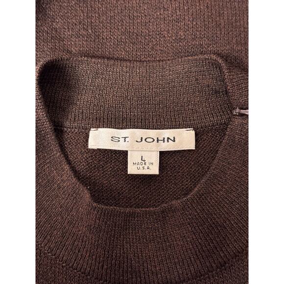 St John Top Large Womens Santana Knit Brown Sweater Tank Mock Crew - Picture 7 of 7